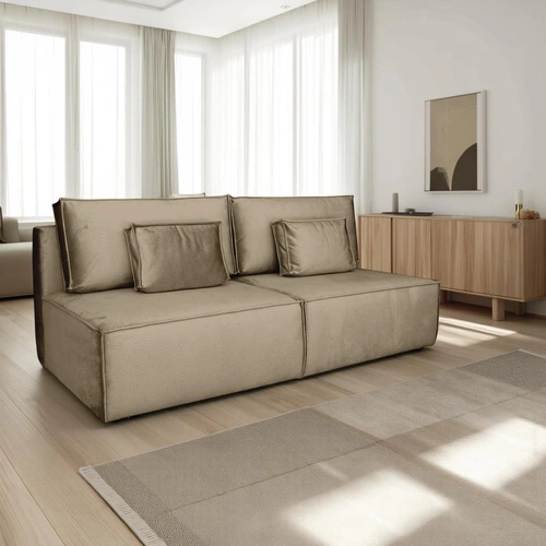 Sofa rozkładana z funkcją spania Toro beżowa do salonu z pojemnikiem na pościel