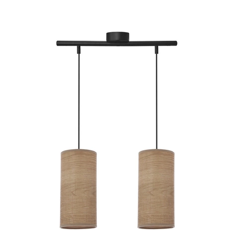 Lampa wisząca Ballo czarny 2x60 E27  abażur orzechowy