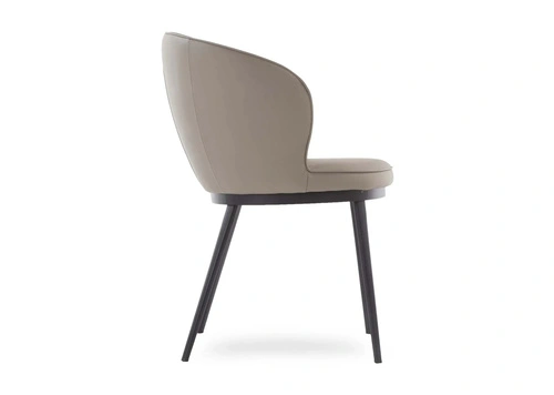 Krzesło tapicerowane Nirro Arm ekoskóra taupe nowoczesne do jadalni z podłokietnikami