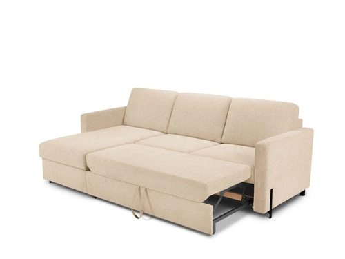 Narożnik z funkcją spania Gabriel Beige Structured Fabric lewostronny