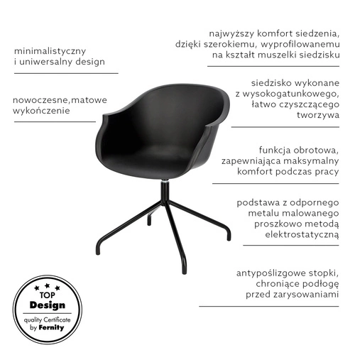 Krzesło konferencyjne obrotowe Roundy Black Intesi czarne nowoczesne z podłokietnikami