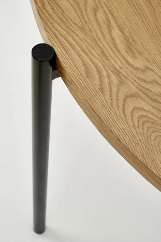 Stół okrągły loftowy Moris 120 cm do jadalni dąb złoty z czarnymi nogami Intesi