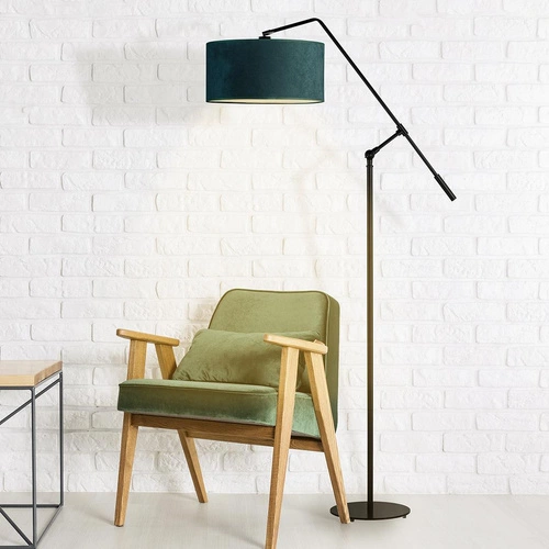 Lampa podłogowa stojąca do salonu Liberia Lysne szara welurowa glamour z regulacją wysokości