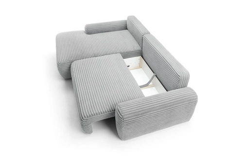 Narożnik z funkcją spania lewy sztruksowy Domle szary jasny do salonu z pojemnikiem