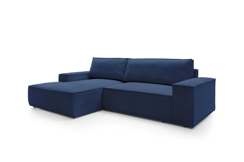 Narożnik sztruksowy Molde M lewy granatowy z funkcją spania i pojemnikiem do salonu