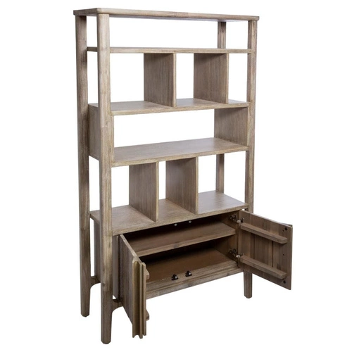 Regał na książki Banila drewniany akacja naturalny bielony z szafką do salonu Atmosphera