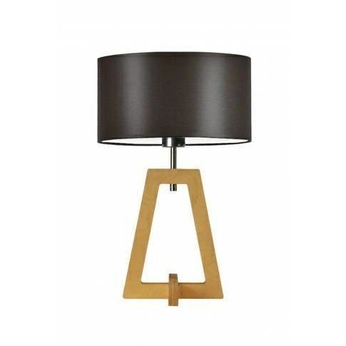 Lampka nocna Clio brązowa nowoczesna z abażurem i dębową podstawą do sypialni LYSNE