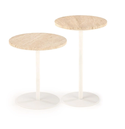 Stolik kawowy Epkos okrągły trawertynowy biały nowoczesny mały do salonu 40 cm