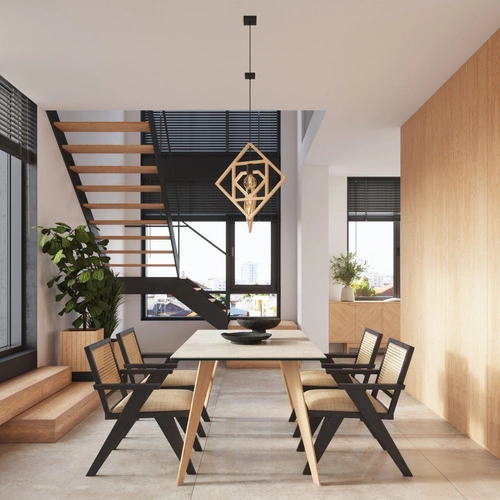 Lampa wisząca CARO nowoczesna drewniana do salonu i kuchni ażurowa naturalna 145 cm