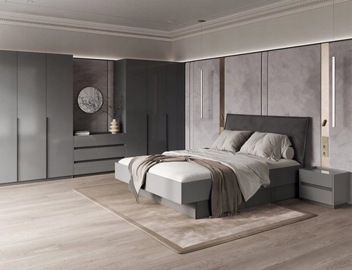 Szafa Otto 2-drzwiowa antracytowa nowoczesna z półkami i drążkiem do sypialni 90 cm