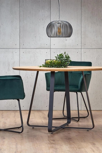 Stół okrągły do jadalni Perol 120 cm nowoczesny loft dąb złoty czarne nogi Intesi
