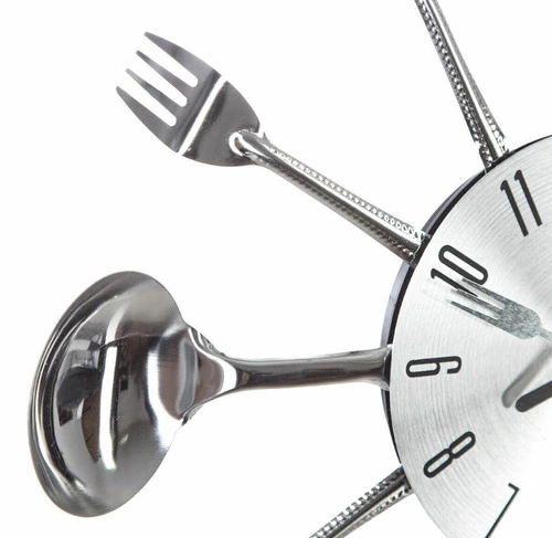 Nowoczesny zegar ścienny Cutlery Atmosphera srebrny 38 cm cichy do kuchni lub jadalni
