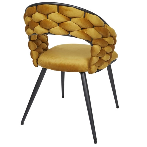 Krzesło tapicerowane welurowe Sawyer musztardowe z podłokietnikami do jadalni i salonu Intesi