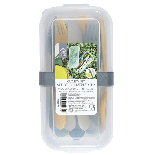 Intesi nowoczesny zestaw sztućców piknikowych z tworzywa na 4 osoby, 12 elementów, można myć w zmywarce