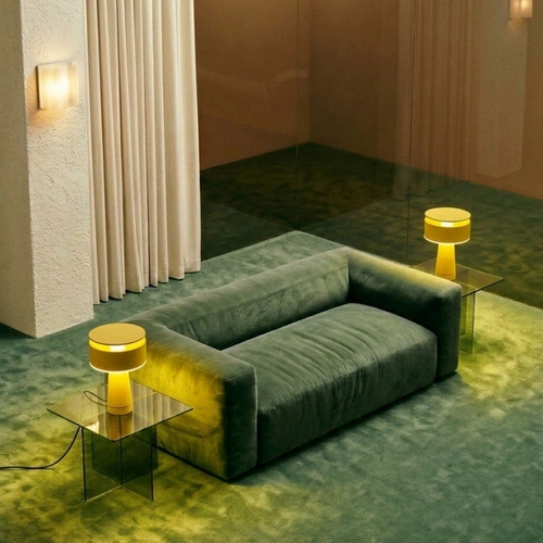 Lampa biurkowa AXO żółta nowoczesna do salonu z włącznikiem kablowym