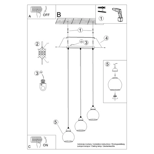 Lampa wisząca ALINO 3 czarna nowoczesna nad stół do salonu lub jadalni SOLLUX