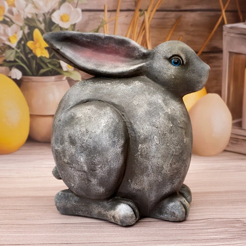 Intesi figurka wielkanocna siedzący zając 29 cm szary na stół do salonu z żywicy poliestrowej