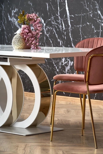 Stół rozkładany do jadalni Change biały złoty nowoczesny glamour Intesi 160 cm