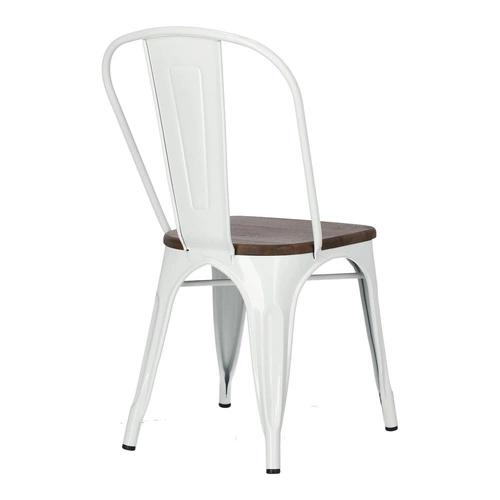 Krzesło do jadalni Paris Wood D2.DESIGN białe metalowe z drewnianym siedziskiem sosna