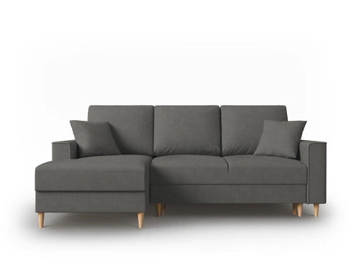 Narożnik z funkcją spania Cartadera Grey Corduroy Lewostronna kolor nóg naturalny