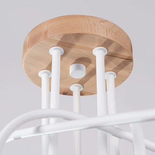 Żyrandol sufitowy EMBER 5 biały minimalistyczny z drewnem do salonu i jadalni 61 cm