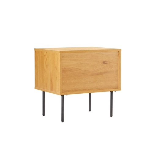 Szafka nocna Lattes 50x40 cm z 2 szufladami w stylu skandynawskim, naturalny dąb i czarny metal