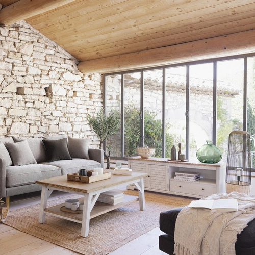 Szafka RTV Olbia biała drewniana 140 cm do salonu z półkami i szufladą Atmosphera