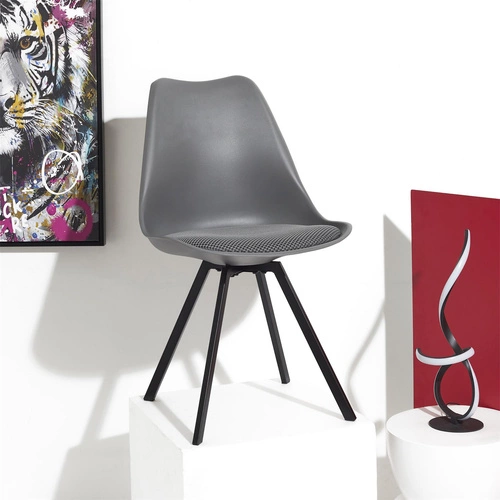 Krzesło tapicerowane Atom Intesi szare do jadalni i salonu nowoczesne na metalowych nogach