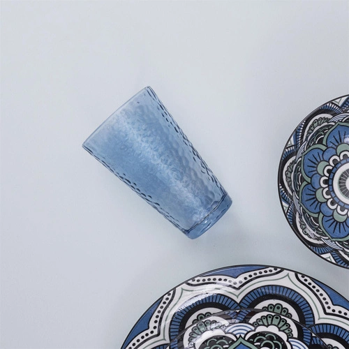 Szklanka Zekrit niebieska 300 ml do napoju z ozdobnego szkła idealna na letnie lemoniady