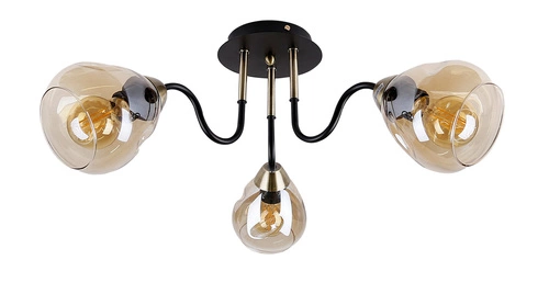 Lampa sufitowa Unica czarny+złoty 3x40W  E27 klosz dymiony