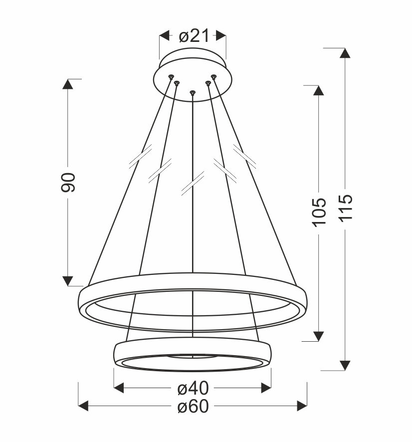 Lampa wisząca Hashim 60+40cm złoty 22W+34W LED kryształki bezbarwne