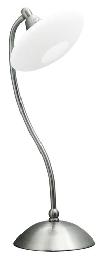 Lampka nocna Elisa nowoczesna srebrno-biała do sypialni i salonu z białym kloszem 37 cm