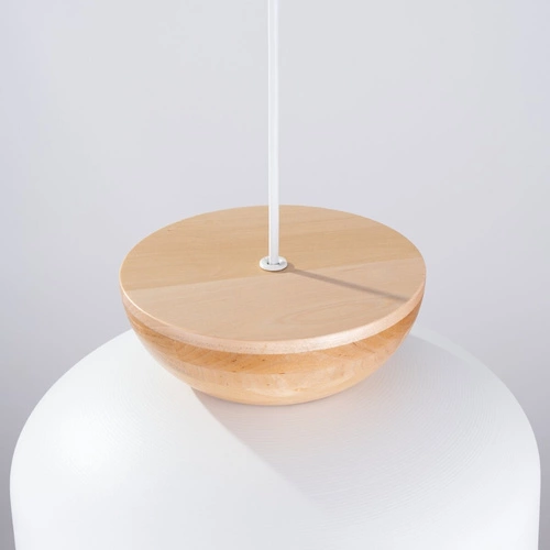 Lampa wisząca MARION biała skandynawska okrągła do salonu i jadalni drewno stal 130 cm