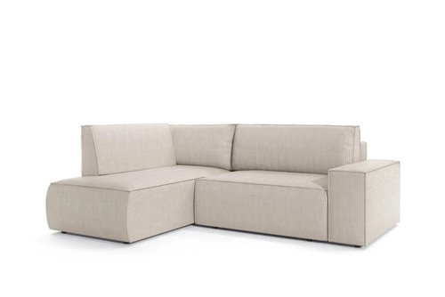 Narożnik z funkcją spania Molde L lewy sztruksowy beżowy do salonu z pojemnikiem