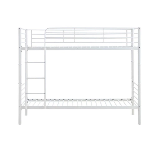 Białe metalowe łóżko piętrowe 90x200 z opcją dwóch łóżek do pokoju dziecięcego