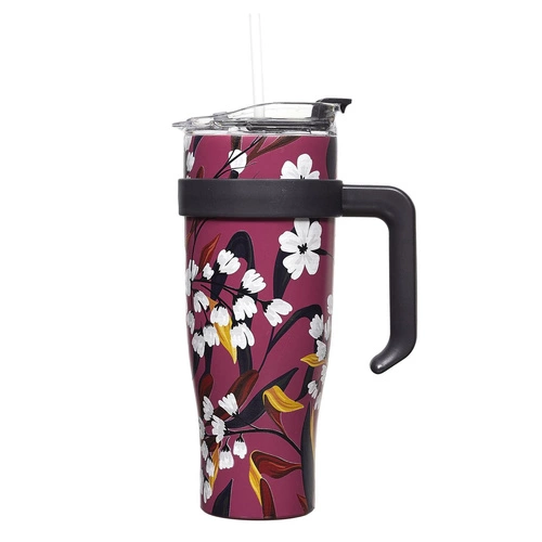Kubek termiczny z uchwytem Fleur 1,2l     różowy