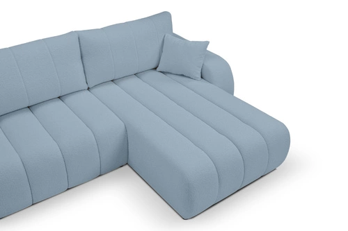 Narożnik z funkcją spania Hobro prawy nowoczesny do salonu niebieski z pojemnikiem