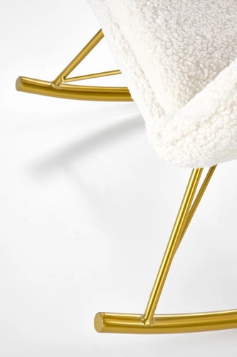 Fotel bujany Fadil do salonu kremowy boucle glamour na złotych nogach łatwoczyszczący