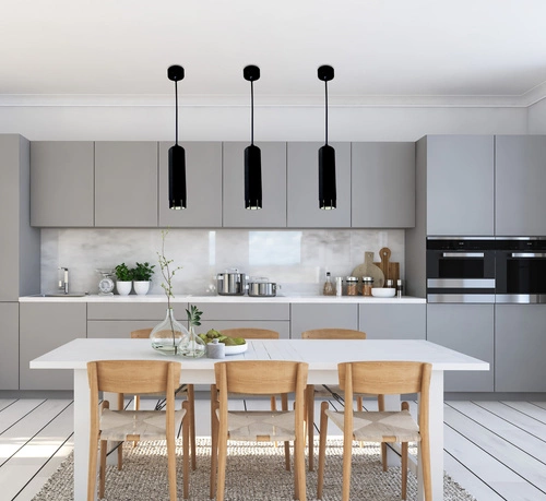 Nowoczesna lampa wisząca tuba czarna Candellux regulowana do kuchni i nad stół