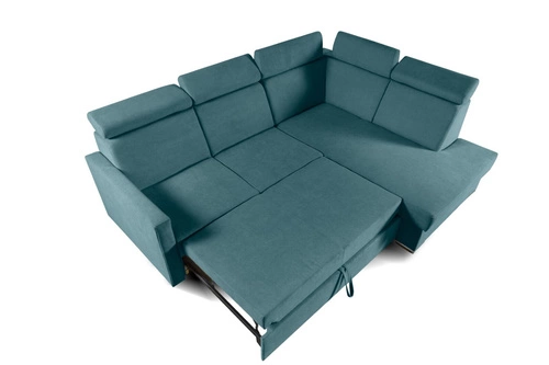 Narożnik z funkcją spania do salonu Mils XL morski nowoczesny z pojemnikiem prawy