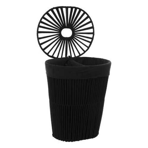 Kosz na pranie 2 komory Manille 40l czarny z drewna mango i bawełny do łazienki boho