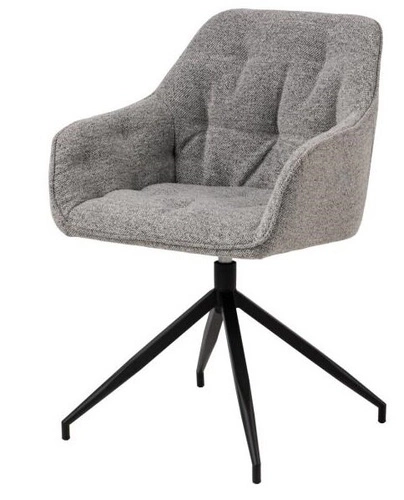 Krzesło tapicerowane Brooke obrotowe szare do jadalni i salonu nowoczesne z podłokietnikami