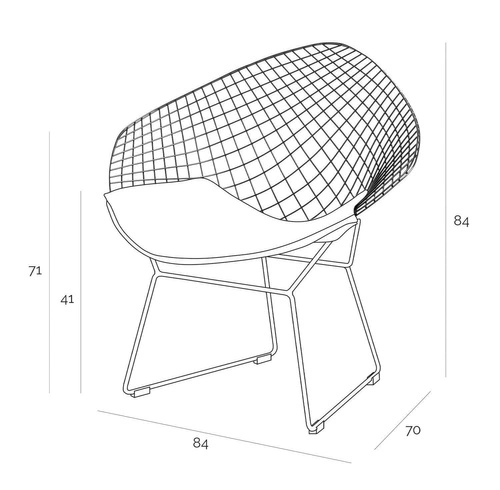 Krzesło do jadalni HarryArm inspirowane Diamond Armchair srebrne metalowe z podłokietnikami