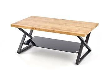 Stolik kawowy Venom Cristal prostokątny dębowy z czarną półką nowoczesny do salonu Intesi