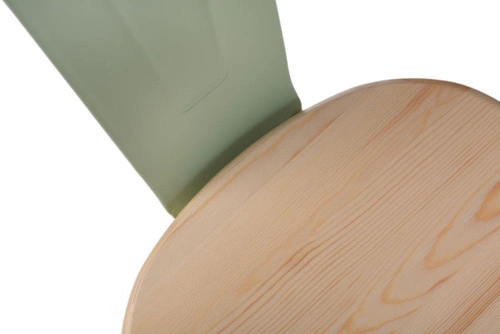 Krzesło do jadalni Paris Wood zielone metalowe z drewnianym siedziskiem industrialne D2.DESIGN