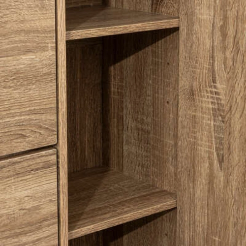 Wysoka szafka na buty z lustrem 5five simply smart naturalna, nowoczesna do przedpokoju