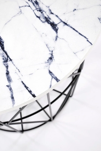 Stolik kawowy Rissa okrągły biały marmur nowoczesny ze schowkiem do salonu Intesi 42 cm