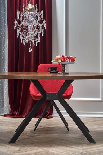 Stół okrągły do jadalni Locco orzechowy nowoczesny na czarnych nogach 170x90 cm Intesi
