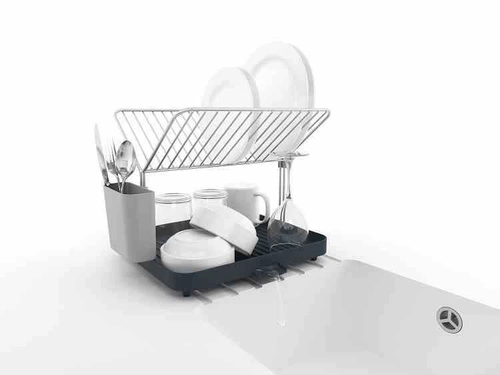 Joseph Joseph Y-RACK dwupoziomowy ociekacz do naczyń z odpływem i pojemnikiem na sztućce grafitowy