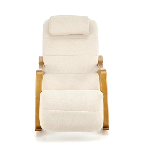 Fotel bujany Grenville beżowy do salonu nowoczesny na drewnianych biegunach tapicerowany